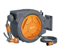 Enrouleur tuyau arrosage - Outsunny - 30+2 m - avec support mural + poignée - pivotant à 180° - 7 options de jets d'arrosage - gris