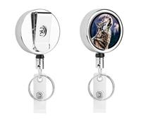 Enrouleurs de badge avec clip d'identification - Loups hurlant à la lune - Porte-badge rétractable avec pince crocodile pour infirmière et médecin