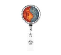 Enrouleurs de badge en métal rétractables avec motif eau et feu - Porte-nom - Clips pour employés de bureau, médecins, infirmières, avec clip de ceinture et porte-clés