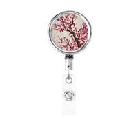 Enrouleurs de badge en métal rétractables en forme de cerisier en fleurs - Porte-nom - Clips pour employés de bureau, médecins, infirmières - Avec clip de ceinture et porte-clés