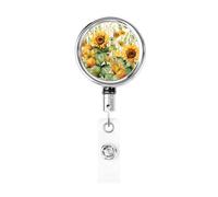 Enrouleurs de badge en métal rétractables en forme de tournesol et de maïs - Porte-nom - Clips pour employés de bureau, médecin, infirmière, avec clip de ceinture et porte-clés