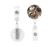 Enrouleurs de badge rétractable avec pince crocodile - Imprimé poule et coq - Porte-badge télescopique mignon pour infirmière - Porte-nom pour employés de bureau, médecin, infirmière