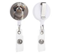 Enrouleurs de badge rétractables avec clip et porte-clés - Joli porte-badge décoratif pour infirmière - Pour employés de bureau, médecin, Shih Tzu - Chien