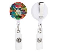 Enrouleurs de badge rétractables avec clip et porte-clés - Joli porte-badge décoratif pour infirmière - Pour employés de bureau, médecin, diverses libellules colorées