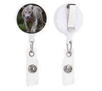 Enrouleurs de badge rétractables avec clip et porte-clés - Joli porte-badge décoratif pour infirmière - Pour employés de bureau, médecin, majestueux tigre du Bengale blanc