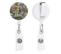 Enrouleurs de badge rétractables avec clip et porte-clés - Joli porte-badge décoratif pour infirmière - Pour employés de bureau, médecin, papillon et champignon