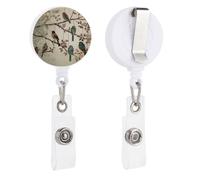 Enrouleurs de badge rétractables avec clip et porte-clés - Joli porte-badge décoratif pour infirmière, personnel de bureau, médecin, oiseaux sur branches
