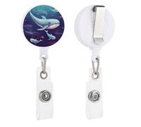 Enrouleurs de badge rétractables avec clip et porte-clés - Joli porte-badge décoratif pour infirmière - Pour employés de bureau, médecin, baleine
