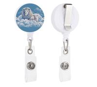 Enrouleurs de badge rétractables avec clip et porte-clés - Joli porte-badge décoratif pour infirmière - Pour employés de bureau, médecin, agneau avec un lion