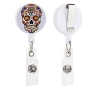 Enrouleurs de badge rétractables avec clip et porte-clés - Joli porte-badge décoratif pour infirmière - Pour employés de bureau, médecin, beau crâne
