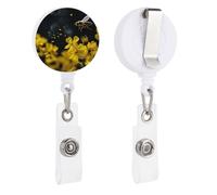 Enrouleurs de badge rétractables avec clip et porte-clés - Joli porte-badge décoratif pour infirmière, personnel de bureau, médecin, abeilles volant au-dessus des fleurs