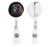 Enrouleurs de badge rétractables avec clip et porte-clés - Joli porte-badge décoratif pour infirmière - Pour employés de bureau, médecin, art abstrait 3D - Lion