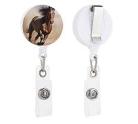 Enrouleurs de badge rétractables avec clip et porte-clés - Joli porte-badge décoratif pour infirmière - Pour employés de bureau, médecin, cheval qui court