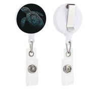 Enrouleurs de badge rétractables avec clip et porte-clés - Joli porte-badge décoratif pour infirmière - Pour employés de bureau, médecin, tortue de mer verte brillante