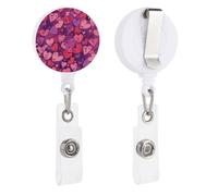 Enrouleurs de badge rétractables avec clip et porte-clés - Joli porte-badge décoratif pour infirmière - Pour employés de bureau, médecin, motif d'amour violet