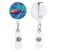 Enrouleurs de badge rétractables avec clip et porte-clés - Joli porte-badge décoratif pour infirmière - Pour employés de bureau, médecin, tortue dans l'eau bleue