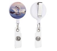 Enrouleurs de badge rétractables avec clip et porte-clés - Joli porte-badge décoratif pour infirmière - Pour employés de bureau, médecin, cygne et cœur