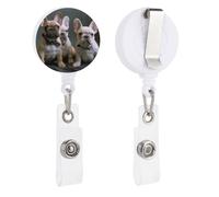 Enrouleurs de badge rétractables avec clip et porte-clés - Joli porte-badge décoratif pour infirmière - Pour employés de bureau, médecin, bouledogue français