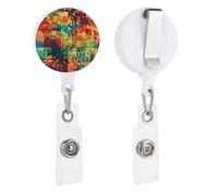 Enrouleurs de badge rétractables avec clip et porte-clés - Joli porte-badge décoratif pour infirmière, personnel de bureau, médecin, motif pixel art