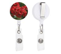 Enrouleurs de badge rétractables avec clip et porte-clés - Joli porte-badge décoratif pour infirmière - Pour employés de bureau, médecin, géraniums rouges