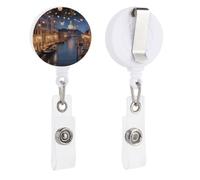Enrouleurs de badge rétractables avec clip et porte-clés - Joli porte-badge décoratif pour infirmière - Pour employés de bureau, médecin, belle Venise la nuit