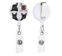 Enrouleurs de badge rétractables avec clip et porte-clés - Joli porte-badge décoratif pour infirmière - Pour employés de bureau, médecin, bouledogue français