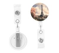 Enrouleurs de badge rétractables de style vintage Tour Eiffel Paris Porte-badge avec pince crocodile pour homme et femme