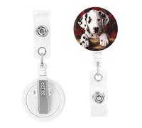 Enrouleurs de badge rétractables en forme de chiot dalmatien avec pince crocodile pour homme et femme - À suspendre - Pour employés de bureau