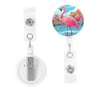 Enrouleurs de badge rétractables en forme de flamant rose avec pince crocodile pour homme et femme - À suspendre - Pour employés de bureau