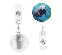 Enrouleurs de badge rétractables en lamantin mignon avec pince crocodile pour homme et femme - Pour médecin de bureau