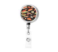 Enrouleurs de badge rétractables en métal robuste avec clip - Enrouleur de badge décoratif pour infirmière, sushi japonais, crevettes, pour employés de bureau, médecins, infirmières