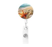 Enrouleurs de badge rétractables en plastique léger avec clip de ceinture, motif étoile de mer et plage de mer, porte-nom amusant pour le travail, les infirmières, cadeaux
