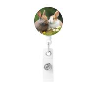 Enrouleurs de badge rétractables en plastique léger avec clip de ceinture - Motif lapin mignon - Pour le travail, les infirmières