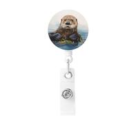 Enrouleurs de badge rétractables en plastique léger avec clip de ceinture - Motif loutre de mer - Porte-nom amusant pour le travail, les infirmières
