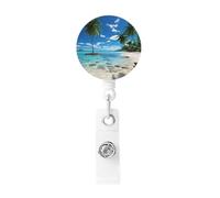 Enrouleurs de badge rétractables en plastique léger avec clip de ceinture, motif palmier de plage, porte-nom amusant pour le travail, les infirmières, cadeaux