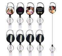 Enrouleurs de badge rétractables personnalisés avec mousqueton, clip de ceinture et porte-clés, porte-badge photo personnalisé pour porte-cartes d'identité avec cordon de traction de 66 cm