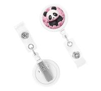 Enrouleurs de badge rétractables - Porte-badge robuste avec clip - Enrouleur de badge décoratif - Motif panda rose - Pour employés de bureau, médecins, infirmières