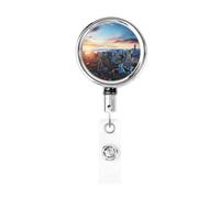 Enrouleurs de badges en métal rétractables avec clip de ceinture - Porte-badge à motif d'horizon de New York - Porte-nom - Clips pour employés de bureau, médecins, infirmières