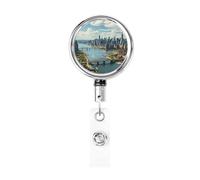 Enrouleurs de badges en métal rétractables avec clip de ceinture - Porte-badge avec vue sur New York Manhattan - Porte-badge robuste pour employés de bureau, médecin, infirmière