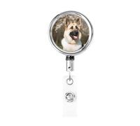 Enrouleurs de badges en métal rétractables en forme de chien de berger allemand - Porte-nom - Porte-nom - Clips pour employés de bureau, médecin, infirmière, avec clip de ceinture et porte-clés