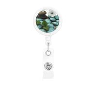 Enrouleurs de badges rétractables avec clip et porte-clés - Jolis clips de badge amusants - Fleurs zen, pavés - Porte-badge pour employés de bureau, médecin, infirmière