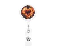 Enrouleurs de badges rétractables avec clip et porte-clés - Motif fleurs de feu et cœur - Pour employés de bureau, médecins, infirmières