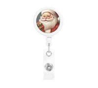 Enrouleurs de badges rétractables avec clip et porte-clés - Motif Père Noël avec boîte - Porte-badge pour employés de bureau, médecins, infirmières