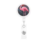 Enrouleurs de badges rétractables avec clip et porte-clés - Porte-badge amusant et mignon - Flamant rose abstrait - Porte-badge pour employés de bureau, médecin, infirmière