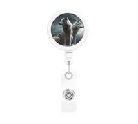 Enrouleurs de badges rétractables avec clip et porte-clés - Porte-badge amusant - Motif loup à la tombée de la nuit - Pour employés de bureau, médecins, infirmières