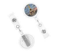 Enrouleurs de badges rétractables avec clip pour badge d'identification Paris Eiffel - En plastique léger - Porte-clés - Joli clip de ceinture pour porte-badges, infirmières et médecins