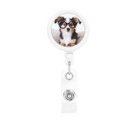 Enrouleurs de badges rétractables en forme de chien mignon avec porte-badge à lunettes, porte-nom, porte-nom, clips pour employés de bureau, médecin, infirmière, porte-badge avec clip de ceinture et