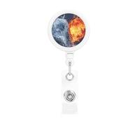 Enrouleurs de badges rétractables en forme de cœur d'eau et de feu - Porte-nom - Porte-nom - Clips pour employés de bureau, médecins, infirmières, avec clip de ceinture et porte-clés