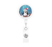 Enrouleurs de badges rétractables en forme de pingouin de Noël très résistants avec clips pour employés de bureau, médecins, infirmières, avec clip de ceinture et porte-clés