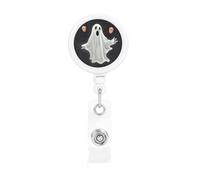 Enrouleurs de badges rétractables et robustes avec clip de ceinture et porte-clés pour employés de bureau, médecin, infirmière, fantôme d'Halloween - Noir